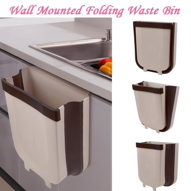 Creative Wall Mounted Folding Waste Bin Kitchen Cabinet Door Hanging Trash Can 